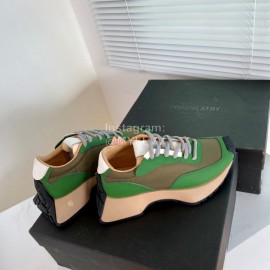 Dymonlatry Leather Nylon Thick Soled Sports Shoes For Women Green