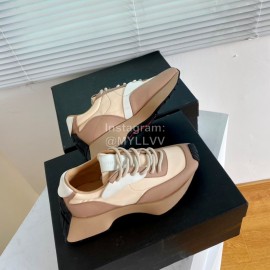 Dymonlatry Leather Nylon Thick Soled Sports Shoes For Women Coffee