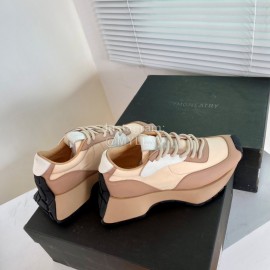 Dymonlatry Leather Nylon Thick Soled Sports Shoes For Women Coffee