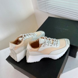 Dymonlatry Leather Nylon Thick Soled Sports Shoes For Women Beige