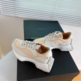 Dymonlatry Leather Nylon Thick Soled Sports Shoes For Women Beige