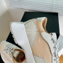 Dymonlatry Leather Nylon Thick Soled Sports Shoes For Women Beige