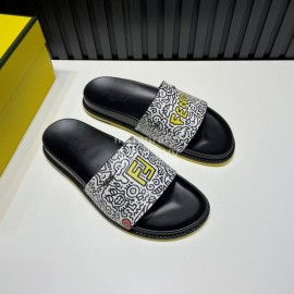 Fendi Printed Calf Leather Slippers For Men White