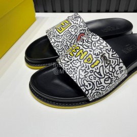 Fendi Printed Calf Leather Slippers For Men White
