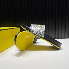 Fendi Printed Calf Leather Slippers For Men White