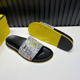 Fendi Printed Calf Leather Slippers For Men White