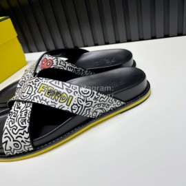 Fendi Printed Calf Leather Cross Slippers For Men White