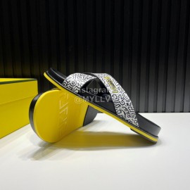 Fendi Printed Calf Leather Cross Slippers For Men White