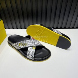 Fendi Printed Calf Leather Cross Slippers For Men White