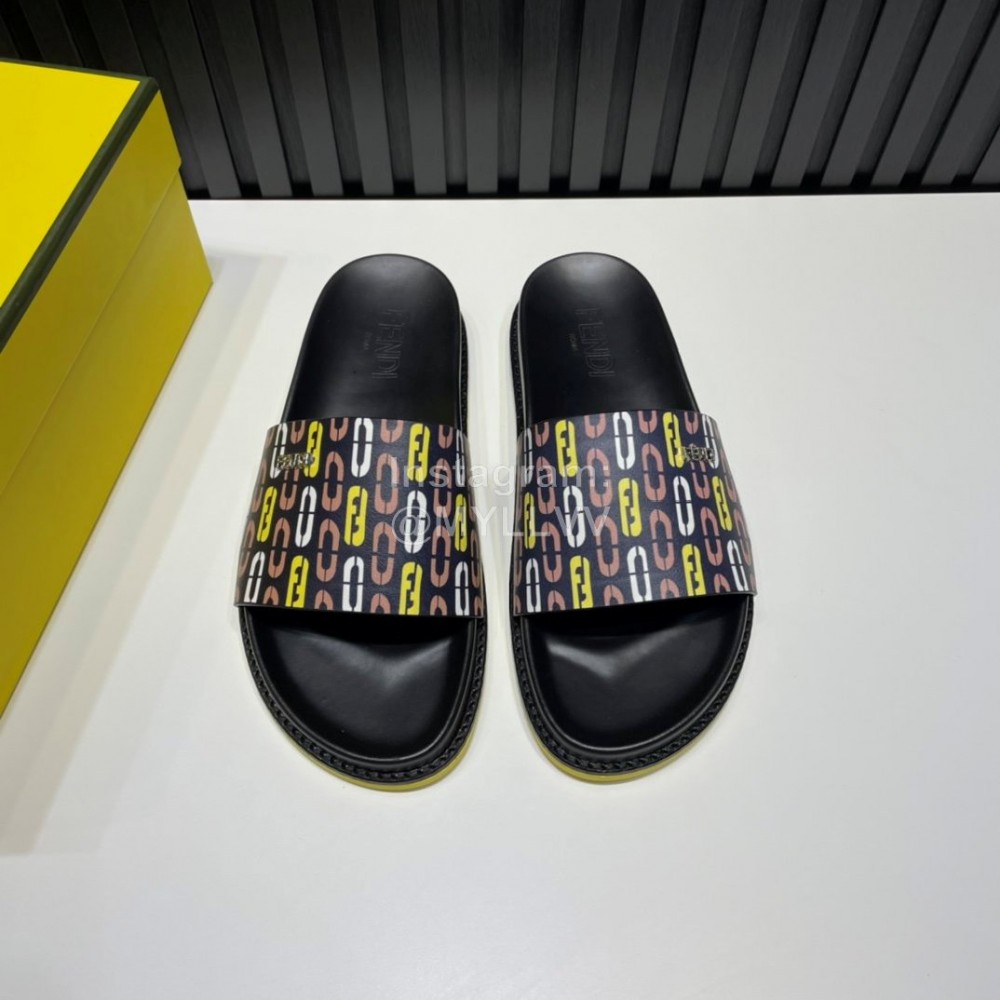 Fendi Printed Calf Leather Slippers For Men