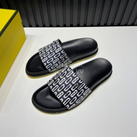 Fendi Printed Calf Leather Slippers For Men Black