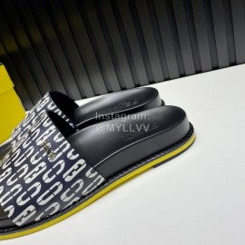 Fendi Printed Calf Leather Slippers For Men Black