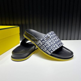 Fendi Printed Calf Leather Slippers For Men Black