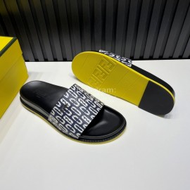 Fendi Printed Calf Leather Slippers For Men Black