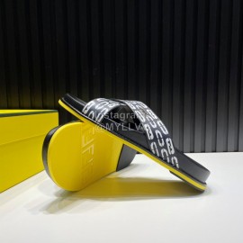 Fendi Printed Calf Leather Cross Slippers For Men Black