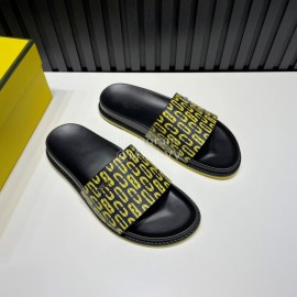 Fendi Printed Calf Leather Slippers For Men Yellow