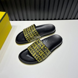 Fendi Printed Calf Leather Slippers For Men Yellow