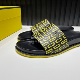 Fendi Printed Calf Leather Slippers For Men Yellow