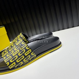 Fendi Printed Calf Leather Slippers For Men Yellow
