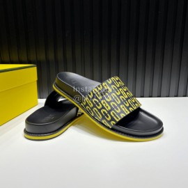 Fendi Printed Calf Leather Slippers For Men Yellow