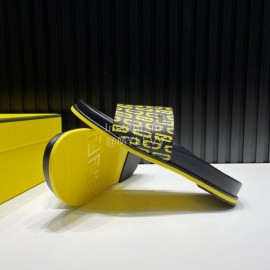 Fendi Printed Calf Leather Slippers For Men Yellow