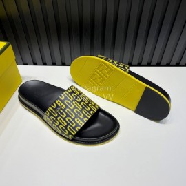 Fendi Printed Calf Leather Slippers For Men Yellow
