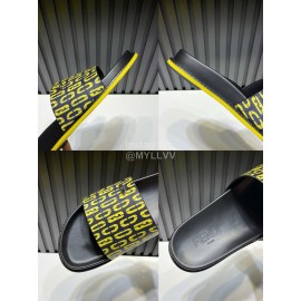 Fendi Printed Calf Leather Slippers For Men Yellow
