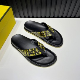 Fendi Printed Calf Leather Flip Flops For Men Yellow