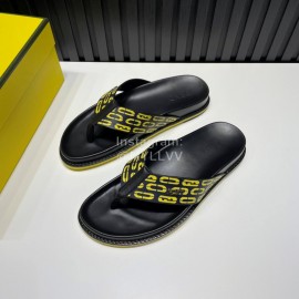 Fendi Printed Calf Leather Flip Flops For Men Yellow