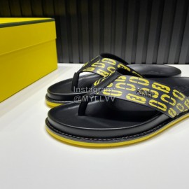Fendi Printed Calf Leather Flip Flops For Men Yellow