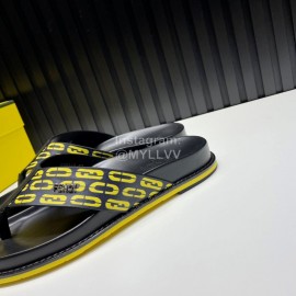 Fendi Printed Calf Leather Flip Flops For Men Yellow