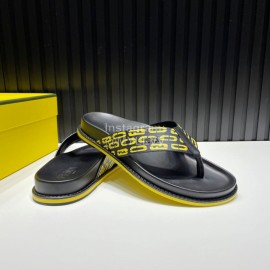 Fendi Printed Calf Leather Flip Flops For Men Yellow