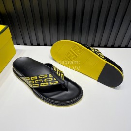 Fendi Printed Calf Leather Flip Flops For Men Yellow
