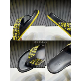 Fendi Printed Calf Leather Flip Flops For Men Yellow