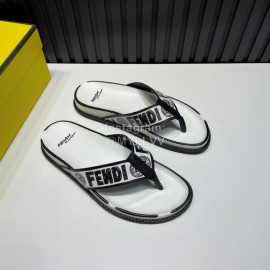 Fendi Letter Printed Calf Leather Flip Flops For Men White