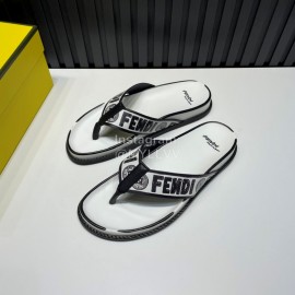Fendi Letter Printed Calf Leather Flip Flops For Men White