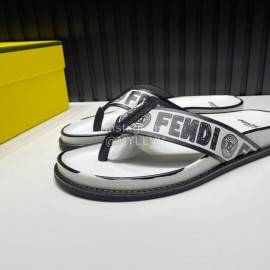 Fendi Letter Printed Calf Leather Flip Flops For Men White