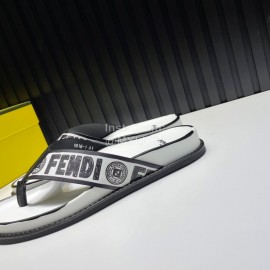 Fendi Letter Printed Calf Leather Flip Flops For Men White