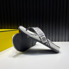 Fendi Letter Printed Calf Leather Flip Flops For Men White