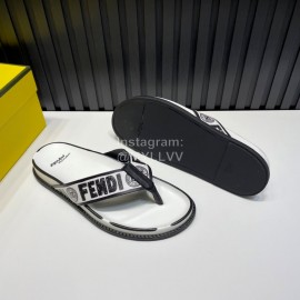 Fendi Letter Printed Calf Leather Flip Flops For Men White