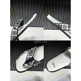 Fendi Letter Printed Calf Leather Flip Flops For Men White