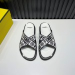 Fendi Letter Printed Calf Leather Cross Slippers For Men White