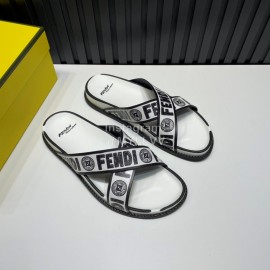 Fendi Letter Printed Calf Leather Cross Slippers For Men White