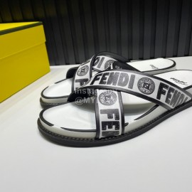Fendi Letter Printed Calf Leather Cross Slippers For Men White