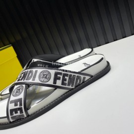 Fendi Letter Printed Calf Leather Cross Slippers For Men White