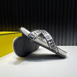 Fendi Letter Printed Calf Leather Cross Slippers For Men White