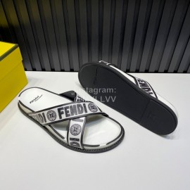 Fendi Letter Printed Calf Leather Cross Slippers For Men White