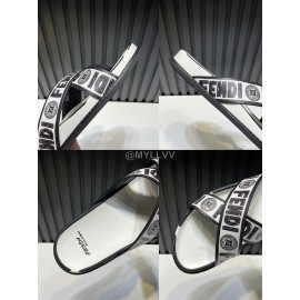 Fendi Letter Printed Calf Leather Cross Slippers For Men White