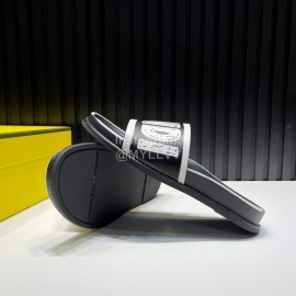 Fendi Letter Printed Calf Leather Slippers For Men Black