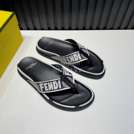 Fendi Letter Printed Calf Leather Flip Flops For Men Black